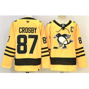 Men's Pittsburgh Penguins #87 Sidney Crosby Gold 2025-26 With C Patch Alternate Stitched Hockey Jersey