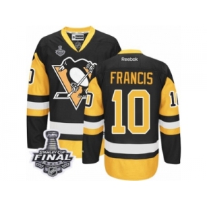 Men's Reebok Pittsburgh Penguins #10 Ron Francis Authentic Black Gold Third 2017 Stanley Cup Final NHL Jersey