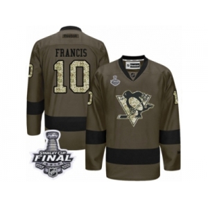 Men's Reebok Pittsburgh Penguins #10 Ron Francis Authentic Green Salute to Service 2017 Stanley Cup Final NHL Jersey