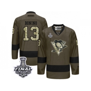 Men's Reebok Pittsburgh Penguins #13 Nick Bonino Authentic Green Salute to Service 2017 Stanley Cup Final NHL Jersey