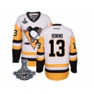 Men's Reebok Pittsburgh Penguins #13 Nick Bonino Premier White Away 2017 Stanley Cup Champions NHL Jersey