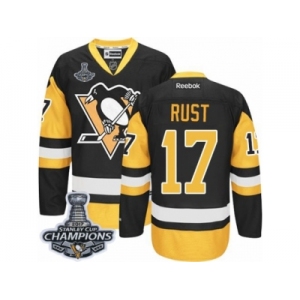 Men's Reebok Pittsburgh Penguins #17 Bryan Rust Authentic Black Gold Third 2017 Stanley Cup Champions NHL Jersey