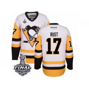 Men's Reebok Pittsburgh Penguins #17 Bryan Rust Authentic White Away 2017 Stanley Cup Final NHL Jersey