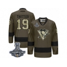 Men's Reebok Pittsburgh Penguins #19 Bryan Trottier Premier Green Salute to Service 2017 Stanley Cup Champions NHL Jersey