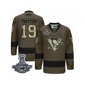 Men's Reebok Pittsburgh Penguins #19 Bryan Trottier Premier Green Salute to Service 2017 Stanley Cup Champions NHL Jersey