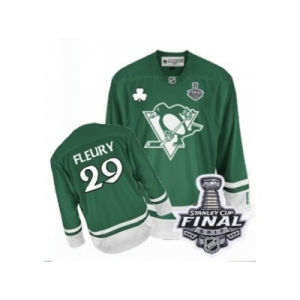 Men's Reebok Pittsburgh Penguins #29 Marc-Andre Fleury Authentic Green St Patty's Day 2017 Stanley Cup Final NHL Jersey