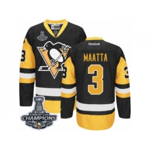 Men's Reebok Pittsburgh Penguins #3 Olli Maatta Premier Black Gold Third 2017 Stanley Cup Champions NHL Jersey