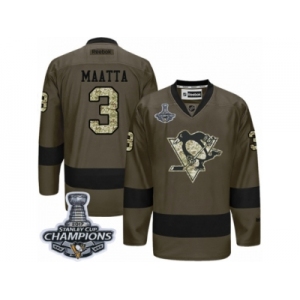 Men's Reebok Pittsburgh Penguins #3 Olli Maatta Premier Green Salute to Service 2017 Stanley Cup Champions NHL Jersey