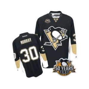 Men's Reebok Pittsburgh Penguins #30 Matt Murray Authentic Black Home 50th Anniversary Patch NHL Jersey