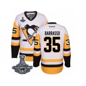 Men's Reebok Pittsburgh Penguins #35 Tom Barrasso Premier White Away 2017 Stanley Cup Champions NHL Jersey