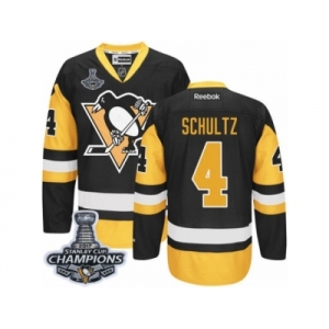 Men's Reebok Pittsburgh Penguins #4 Justin Schultz Premier Black Gold Third 2017 Stanley Cup Champions NHL Jersey