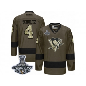 Men's Reebok Pittsburgh Penguins #4 Justin Schultz Premier Green Salute to Service 2017 Stanley Cup Champions NHL Jersey