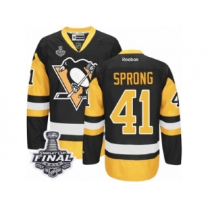 Men's Reebok Pittsburgh Penguins #41 Daniel Sprong Authentic Black Gold Third 2017 Stanley Cup Final NHL Jersey