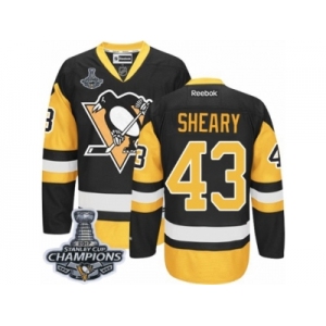 Men's Reebok Pittsburgh Penguins #43 Conor Sheary Authentic Black Gold Third 2017 Stanley Cup Champions NHL Jersey