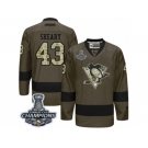 Men's Reebok Pittsburgh Penguins #43 Conor Sheary Premier Green Salute to Service 2017 Stanley Cup Champions NHL Jersey