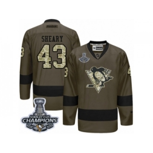 Men's Reebok Pittsburgh Penguins #43 Conor Sheary Premier Green Salute to Service 2017 Stanley Cup Champions NHL Jersey