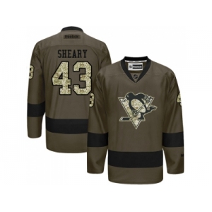 Men's Reebok Pittsburgh Penguins #43 Conor Sheary Premier Green Salute to Service NHL Jersey