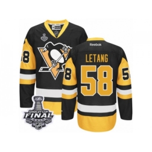 Men's Reebok Pittsburgh Penguins #58 Kris Letang Authentic Black Gold Third 2017 Stanley Cup Final NHL Jersey