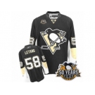 Men's Reebok Pittsburgh Penguins #58 Kris Letang Authentic Black Home 50th Anniversary Patch NHL Jersey