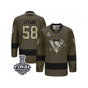 Men's Reebok Pittsburgh Penguins #58 Kris Letang Authentic Green Salute to Service 2017 Stanley Cup Final NHL Jersey