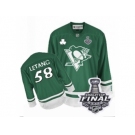 Men's Reebok Pittsburgh Penguins #58 Kris Letang Authentic Green St Patty's Day 2017 Stanley Cup Final NHL Jersey