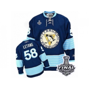 Men's Reebok Pittsburgh Penguins #58 Kris Letang Authentic Navy Blue Third Vintage 2017 Stanley Cup Final NHL Jersey