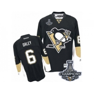 Men's Reebok Pittsburgh Penguins #6 Trevor Daley Premier Black Home 2017 Stanley Cup Champions NHL Jersey