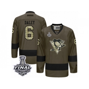 Men's Reebok Pittsburgh Penguins #6 Trevor Daley Premier Green Salute to Service 2017 Stanley Cup Final NHL Jersey