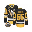 Men's Reebok Pittsburgh Penguins #66 Mario Lemieux Authentic Black Gold Third 50th Anniversary Patch NHL Jersey