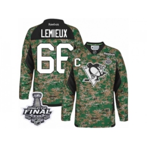 Men's Reebok Pittsburgh Penguins #66 Mario Lemieux Authentic Camo Veterans Day Practice 2017 Stanley Cup Final NHL Jersey