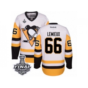 Men's Reebok Pittsburgh Penguins #66 Mario Lemieux Authentic White Away 2017 Stanley Cup Final NHL Jersey