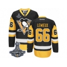 Men's Reebok Pittsburgh Penguins #66 Mario Lemieux Premier Black Gold Third 2017 Stanley Cup Champions NHL Jersey