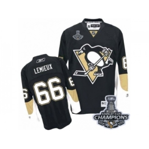 Men's Reebok Pittsburgh Penguins #66 Mario Lemieux Premier Black Home 2017 Stanley Cup Champions NHL Jersey