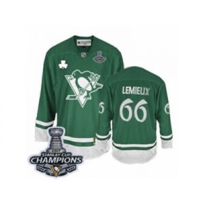 Men's Reebok Pittsburgh Penguins #66 Mario Lemieux Premier Green St Patty's Day 2017 Stanley Cup Champions NHL Jersey