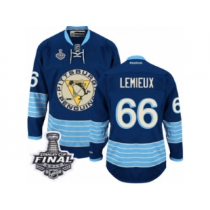 Men's Reebok Pittsburgh Penguins #66 Mario Lemieux Premier Navy Blue Third Vintage 2017 Stanley Cup Final NHL Jersey