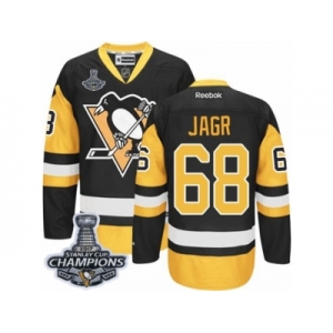 Men's Reebok Pittsburgh Penguins #68 Jaromir Jagr Premier Black Gold Third 2017 Stanley Cup Champions NHL Jersey