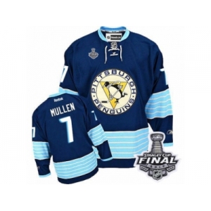 Men's Reebok Pittsburgh Penguins #7 Joe Mullen Premier Navy Blue Third Vintage 2017 Stanley Cup Final NHL Jersey