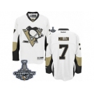 Men's Reebok Pittsburgh Penguins #7 Joe Mullen Premier White Away 2017 Stanley Cup Champions NHL Jersey