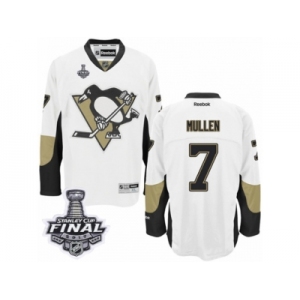 Men's Reebok Pittsburgh Penguins #7 Joe Mullen Premier White Away 2017 Stanley Cup Final NHL Jersey