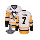 Men's Reebok Pittsburgh Penguins #7 Matt Cullen Premier White Away 2017 Stanley Cup Champions NHL Jersey