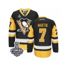 Men's Reebok Pittsburgh Penguins #7 Paul Martin Authentic Black Gold Third 2017 Stanley Cup Final NHL Jersey