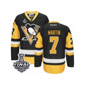 Men's Reebok Pittsburgh Penguins #7 Paul Martin Authentic Black Gold Third 2017 Stanley Cup Final NHL Jersey