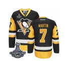 Men's Reebok Pittsburgh Penguins #7 Paul Martin Premier Black Gold Third 2017 Stanley Cup Champions NHL Jersey