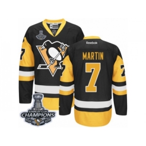 Men's Reebok Pittsburgh Penguins #7 Paul Martin Premier Black Gold Third 2017 Stanley Cup Champions NHL Jersey