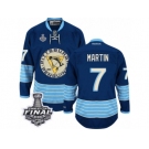 Men's Reebok Pittsburgh Penguins #7 Paul Martin Premier Navy Blue Third Vintage 2017 Stanley Cup Final NHL Jersey