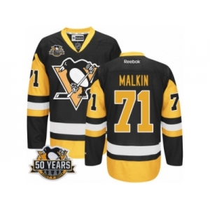 Men's Reebok Pittsburgh Penguins #71 Evgeni Malkin Authentic Black Gold Third 50th Anniversary Patch NHL Jersey