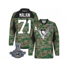 Men's Reebok Pittsburgh Penguins #71 Evgeni Malkin Authentic Camo Veterans Day Practice 2017 Stanley Cup Champions NHL Jersey