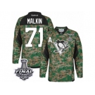 Men's Reebok Pittsburgh Penguins #71 Evgeni Malkin Authentic Camo Veterans Day Practice 2017 Stanley Cup Final NHL Jersey