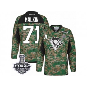 Men's Reebok Pittsburgh Penguins #71 Evgeni Malkin Authentic Camo Veterans Day Practice 2017 Stanley Cup Final NHL Jersey