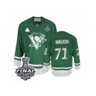 Men's Reebok Pittsburgh Penguins #71 Evgeni Malkin Authentic Green St Patty's Day 2017 Stanley Cup Final NHL Jersey